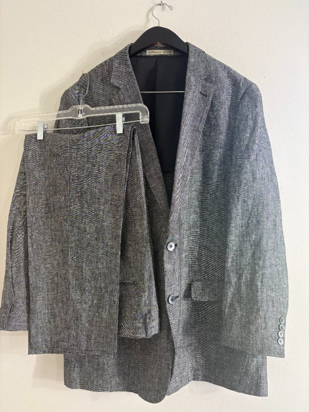 Apollo King NY Mens 2 Piece Linen Suit 44L Gray Summer Wedding Regular Fit 44 Lo